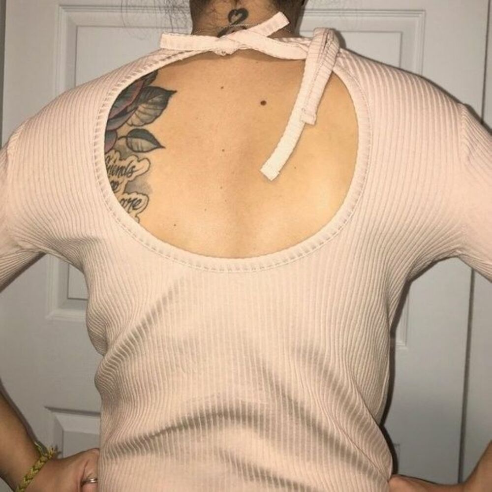 Womens‎ XS Madewell Pink 3/4 Sleeve Shirt Ties in Back  Plain Solid Blouse